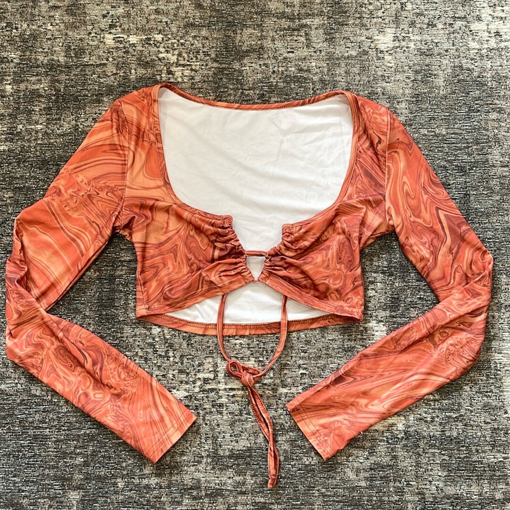 SHEIN Y2K marble print tie long sleeve top